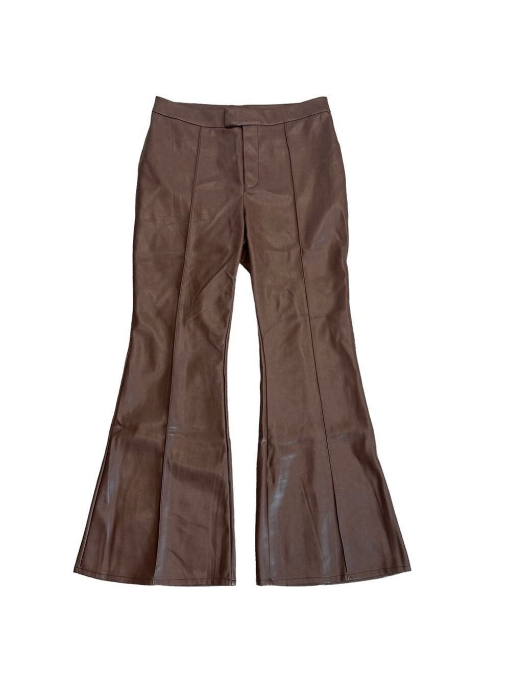 7 for all mankind brown faux leather wide leg bell bottom pants Sz L NWT